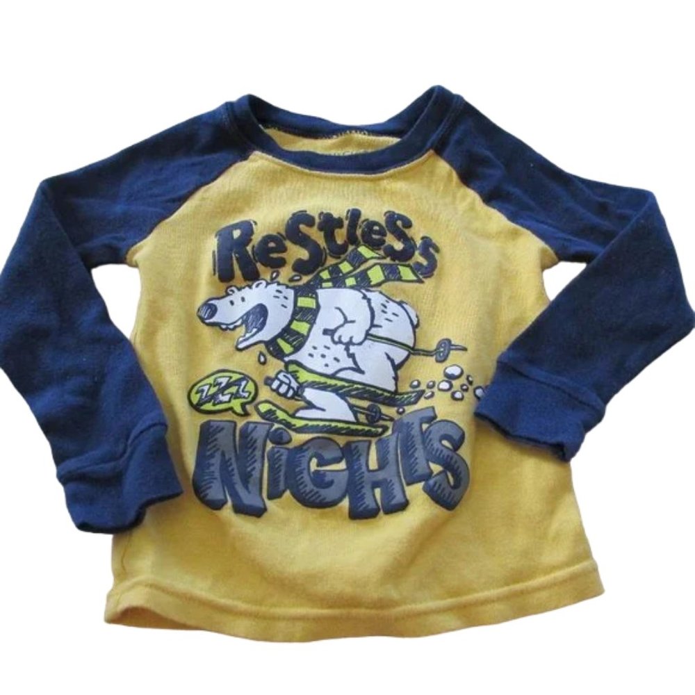 Faded Glory Pullover Pajama Shirt Boys‎ 24M Yellow Restless Nights Bear Jammies
